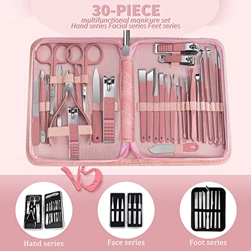 Manicure kit for Women，30Pcs Pink Nail Care Kit，Christmas Stocking Stuffers - color: 30 in 1 Pink