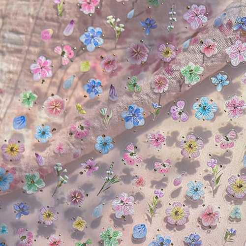 1 Sheet 5D Embossed Flower Nail Stickers Petal Nail Art Stickers Spring Summer 5D Floral Nail Decals Laser Cute Flowers Nail Supplies Colorful Hibiscus Nail Design Nail Decor for Women DIY Manicure - style: hawaiian flower
