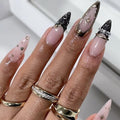 MISUD Press on Nails - Long Stiletto Fake Nails with Black French Tip, Acrylic Gold Chrome Star Design 24 pcs - color: 06103-01-06Black