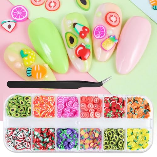 1 Box 12 Color Holographic Fruits Nail Glitter Strawberry Watermelon Nail Sequins 3D Red Green Nail Flakes Sparkly Powder Flakes Shiny Nail Glitter Colorful Nail Sequins Glitter for Nails Art 12 Grids - color: Color 18