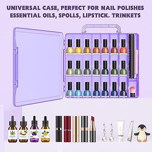 SUBAY Portable Nail Polish Organizer, Clear Double Side Nail Polish Holder,Gel Nail Storage for 48 Bottles with 6 Adjustable Dividers in Each Side Space Saver, Purple - size: 1 Piece Purple