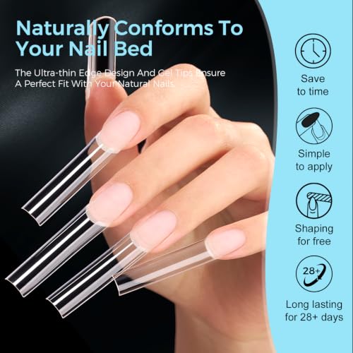 TOMICCA XXL Extra Long Square Nail Tips 308Pcs Half Cover Acrylic Nails