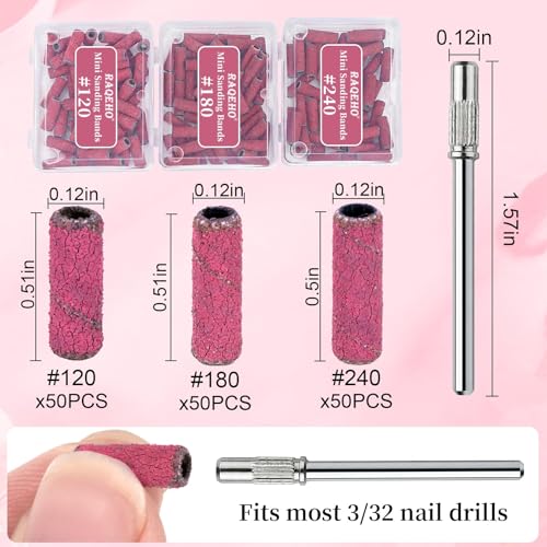 Sanding Bands for Nail Drill - #120, #180, #240 Grit Fine 3.1mm Mini Nail Files with 1pcs 3/32 Drill Bit for Cuticle, Acrylic Gel, Pedicure, Manicure Art Supplies Essentials for Nail Tech - size: 3.1mm