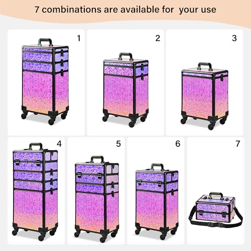 Rolling Makeup Case, Makeup Train Case with Lid, 5 in 1 Cosmetology Case on Wheels, Christmas Gift, Large Makeup Case Organizers, Profesional Cosmetic Case for Salon Barber,Black Colorful - color: Black Colorful