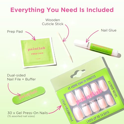 PaintLab Gradient French Press On Nails, Medium Coffin, 24pcs Nail Kit - color: Gradient French