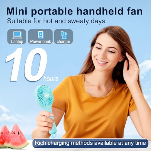 QQT Mini Handheld Fan, 3-Speed Rechargeable Personal Fan - color: Blue