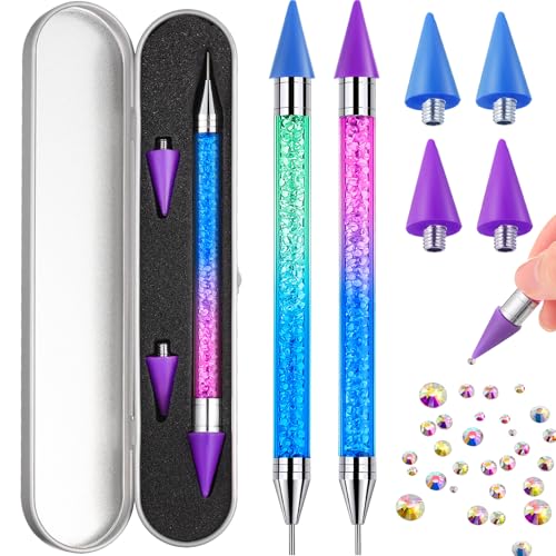 Tatuo 2 Pcs Rhinestone Picker Tool Kit with 2 Wax Head, Grad Blue,Purp - color: Gradient Blue Purple