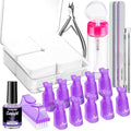 FANDAMEI Gel Nail Remover Kit with Soak Off Clips, Lint Free Wipes, Polish Remover Bottle, Cuticle Nippers, Pusher, Peeler. Cuticle Oil. Nail Files and Buffers. Gel Polish Removal Nail Soak Off Kit - color: purple