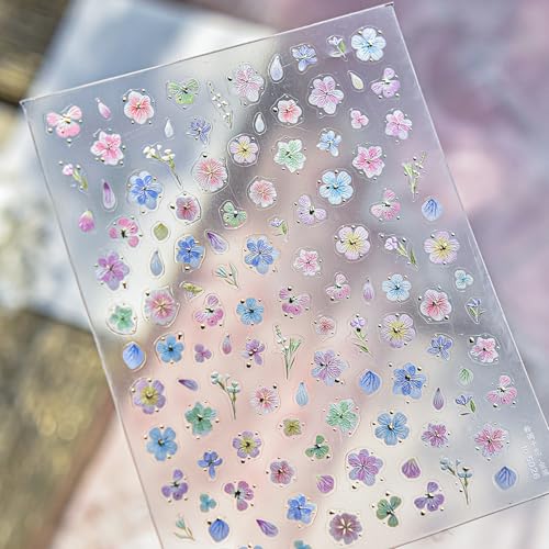 1 Sheet 5D Embossed Flower Nail Stickers Petal Nail Art Stickers Spring Summer 5D Floral Nail Decals Laser Cute Flowers Nail Supplies Colorful Hibiscus Nail Design Nail Decor for Women DIY Manicure - style: hawaiian flower