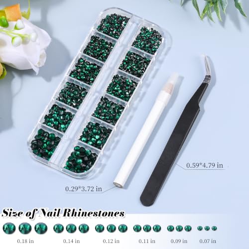 3220Pcs Glass Green Nail Rhinestones 12 Styles Crystal Flatback Rhinestones - color: Green