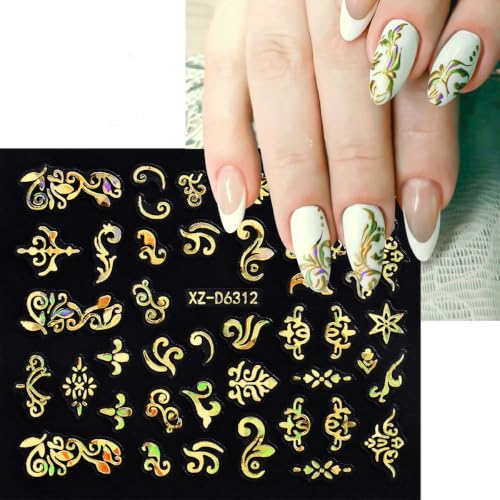 30 Sheets Gold Nail Stickers 3D Star Line Flower Nail Art Decals - color: Style-18