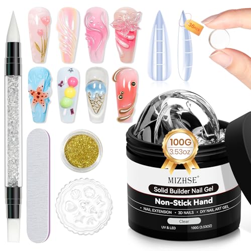 MIZHSE 100 g Solid Builder Gel for Nails, Clear 3D Sculpting Gel for Nails - color: 100g Clear