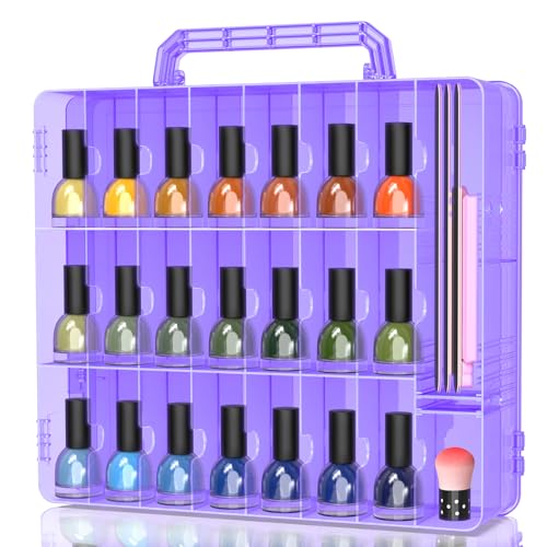 SUBAY Portable Nail Polish Organizer, Clear Double Side Nail Polish Holder,Gel Nail Storage for 48 Bottles with 6 Adjustable Dividers in Each Side Space Saver, Purple - size: 1 Piece Purple