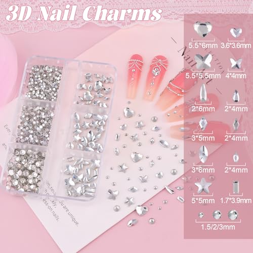 Nail Glass Rhinestones Flatback Pearls and Nail Beads for Nails with Glue - color: 15 2 Boxes Nail Art Decos Set 36+Glue