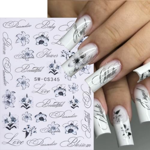 Gradient Lily Flower Nail Stickers with Gothic Letter Art Designs - color: Multicolor-07