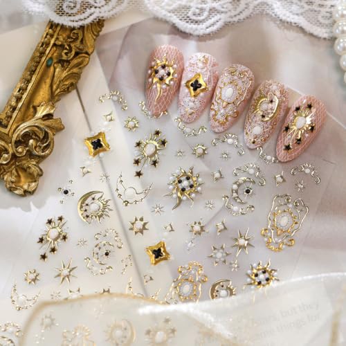 Gold Moon Star Nail Stickers Celestial Self‑Adhesive Nail Art Decals - color: Color-02