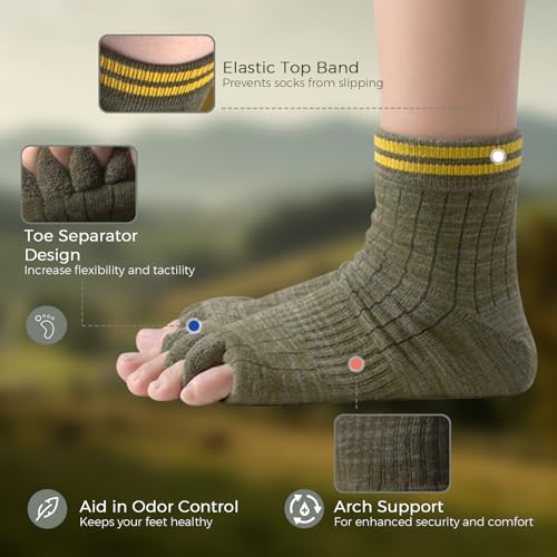 Foot Alignment Socks with Toe Separator,Toeless Yoga Socks for Women/Men - color: Green