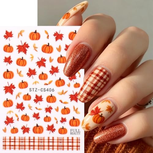 6 Sheets Fall Maple Leaf Nail Art Stickers Thanksgiving Pumpkin Nail Decals - color: Fall Maple Leaf 17