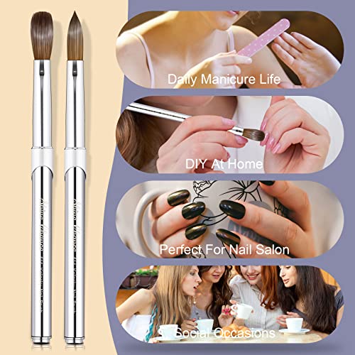 Acrylic Nail Art Brush Size 14, 100% Pure Kolinsky Hair Oval for Application, Professional Extension Manicure Tool Striping Drawing Pen DIY Home Salon, Silver, 1.0 Count - size: #14