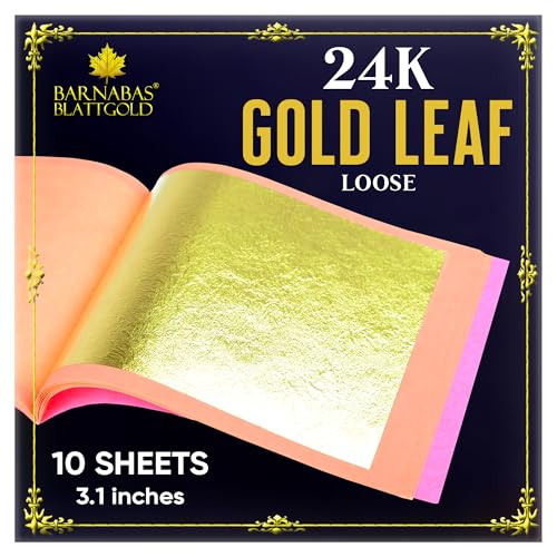 Barnabas 24K Real Gold Leaf Sheets for Crafts - 10-Loose Sheet 3.1inch - color: 24K