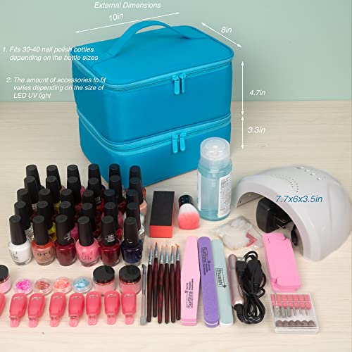 ButterFox Large Nail Polish Organizer Storage Case Holder, Fits Nail Lamp Dryer and 40-50 Bottles, Gel Nail Polish Kits Supplies Holder Bag (Blue, S (30-40)) - color: Blue, size: S (30-40 Slots)