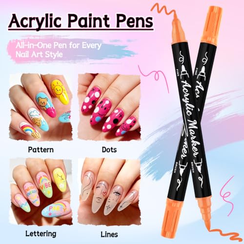 TOROKOM 12 Colors Nail Art Pens Set, Nail Art Markers 3D Nail Polish Pens - color: 12 Color Dual-Ended A