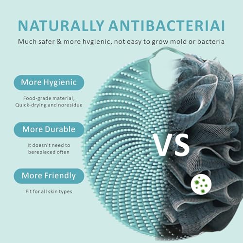 Silicone Body Scrubber Shower Brush,Super Exfoliating Body Brush with Non-Slip Strap-Effective Showering Exfoliation and Gentle Massage for Men Wome,Durable Use Brush (Dark Green) - color: Dark Green