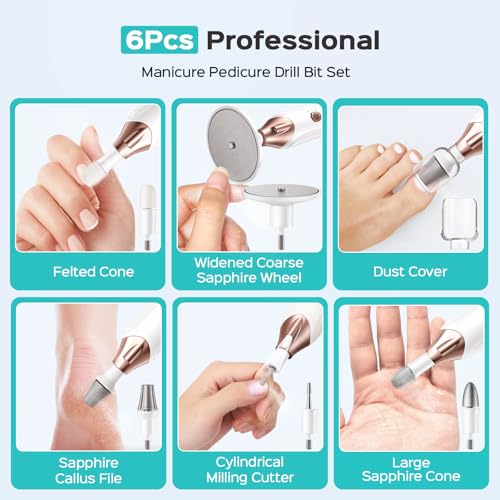 COSLUS C43 Professional Manicure Pedicure Kit, Upgrade Wider Grinder, White - color: White