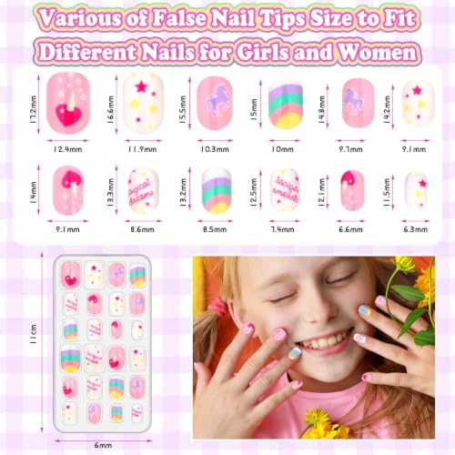 144 Pcs Press on Nails for Kids, Girls Fake Stick ons Acrylic Nails Gift Set