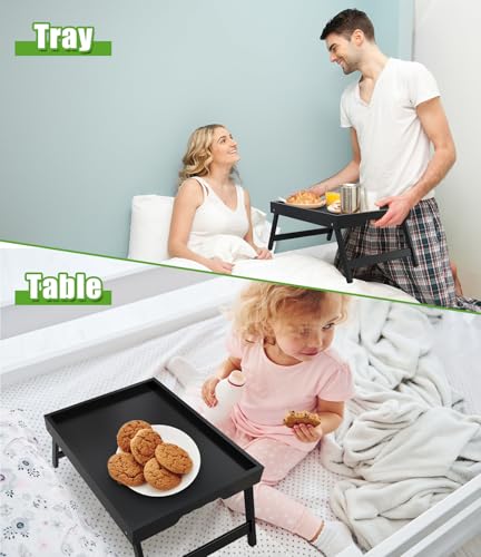 Youpehom Bamboo Bed Tray Tables with Folding Legs, Medium, 2-Pack, Black - color: Black-2 Pack, size: Medium