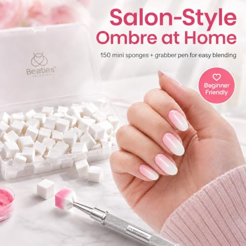 Beetles 150Pcs Nail Sponges for Ombre, White Sponge with Grabbing Pen Tool - color: A-White-150
