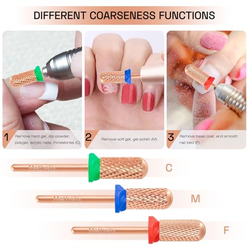 3PCS Carbide Safety Nail Drill Bit Set: 3/32" Large Barrel Smooth Round Top - color: Gold
