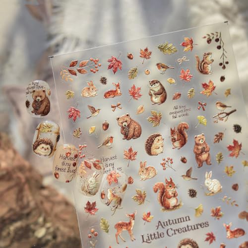 Fall Nail Stickers - Maple Leaf Squirrel Deer - color: Color-11