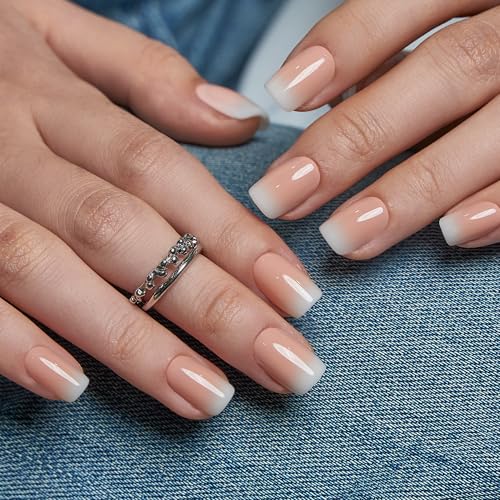 CurvLife Short Square Ombre Press On Nails, Gradient Glow White, Soft Gel - color: Square Gradient White