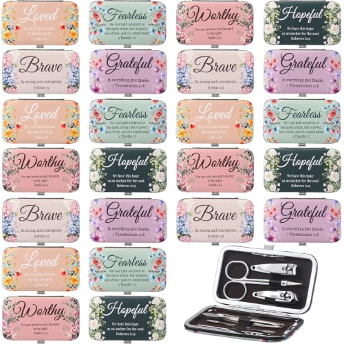 24 Set Christian Manicure Set, Bible Verse Gift Bulk for Women, Floral - color: Muted Floral