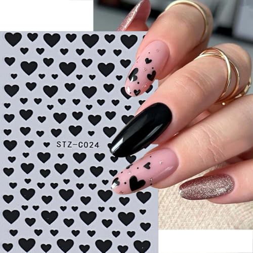 6 Sheets Heart Nail Stickers for Nail Art 3D Self-Adhesive Red Heart Nail Art Stickers White Silver Gold Hollow Hearts Love Designs Valentines Day Nail Decals for Women Acrylic Manicure Decoration - style: Heart Nail Stickers-16