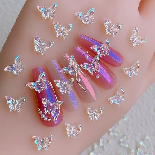 100Pcs 3D Butterfly Nail Charms - Aurora Effect Resin Nail Art Decorations, Cute Kawaii Nail Art Charms for Acrylic Nails DIY, Manicure Supplies for Women Girls