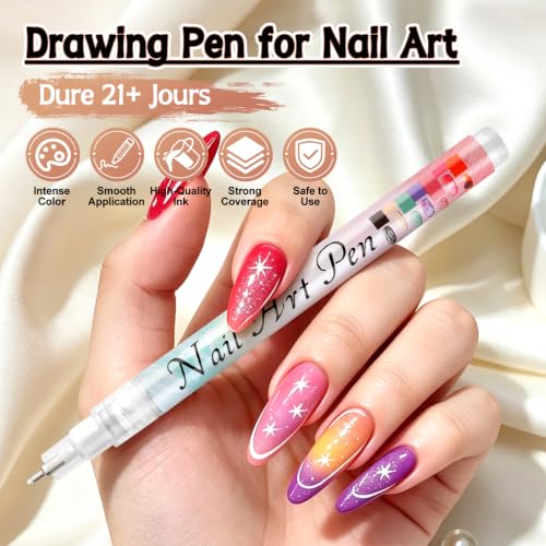TOROKOM White Nail Art Pens, 0.5mm Nail Art Markers 3D Nail Polish Pens - color: White-0.5mm