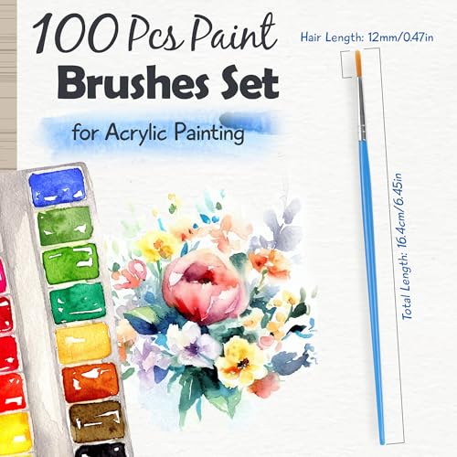 Halobios Small Paint Brushes for Crafts, 100 Pcs Art Painting Brushes Round Paint Brushes Set for Acrylic Painting, Mini Paint Brush for Kids Adults Oil Watercolor Rock Painting Body Face Nail Art - size: 100-Round