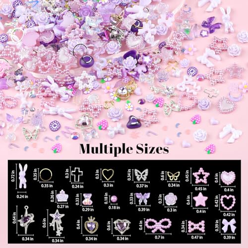 650PCS 3D Resin Nail Charms and Gems Purple Flower Bow Butterfly Charms - color: Purple