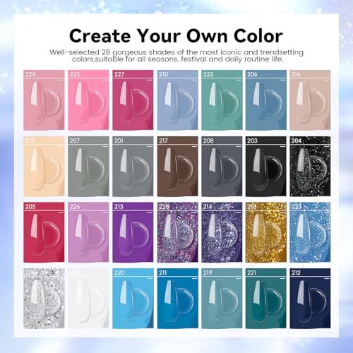 JEWHITENY 28 Colors Poly Nail Gel Set - 15ml Nude Pink Brown Black Grey Blue Yellow Tones for French Manicure DIY Nail Art Salon & Home Use Holiday Gift - color: F01