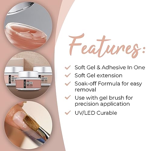 IBD Dual Builder Gel - Soft Gels and Adhesive Soak Off for Artificial Nail Extension, Professional Manicure Sculpting and Overlays, Warm Nude, 0.5 oz, 1 Pack - color: Warm Nude