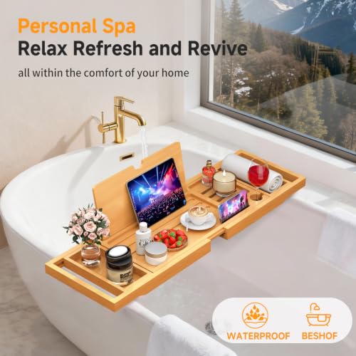 Bathtub Tray Caddy Fits Most Tubs Adjustable 23-34'' Beige - color: Beige 2