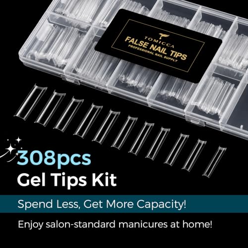 TOMICCA XXL Extra Long Square Nail Tips 308Pcs Half Cover Acrylic Nails