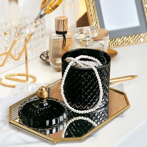 Joeyan 18oz Black Glass Jars with Lid,Embossed Candy Dishes,Diamond Faceted - color: Black