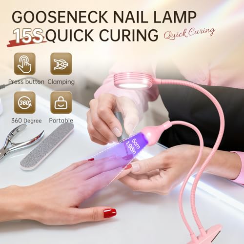 AORAEM UV LED Nail Lamp, Double-Headed Flash Cure Nail Lamp for Gel Nails - color: Pink