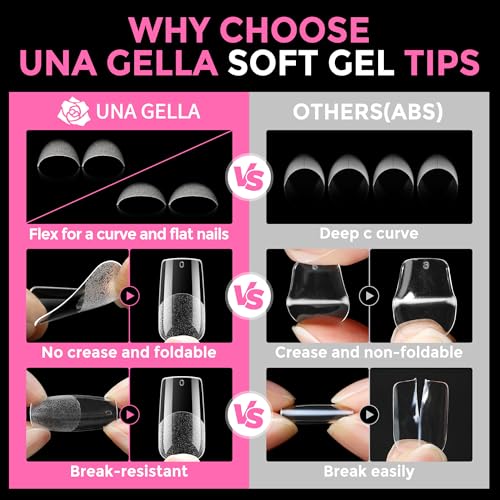 UNA GELLA Medium Square Soft Gel Nail Tips 216pcs