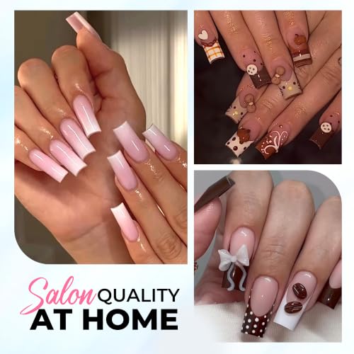 UNA GELLA Square Nail Tips 510Pcs 15 Sizes - No File Needed Pre-Buffed Medium Square Soft Gel Fake Nail Tips Clear Full Cover False Nails Soak Off Acrylic Nail Extensions for DIY Nail Art Salon