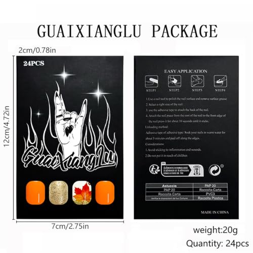 Fall Glitter Press On Nails Short Square Fake Nails Orange Maple Leave - color: design-11