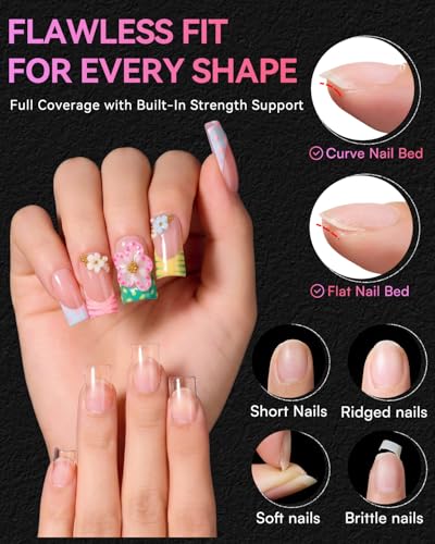 Makartt Short Duck Nail Tips, 504 PCS 15 Sizes with 5.5/6.5/7.5, Clear Full Cover Flare Nails for Press-Ons DIY, PMMA Soft Gel Wide Nail Tips for French 3D Nails Design, Salon Home Manicure Supplies - size: Short Duck Full Cover